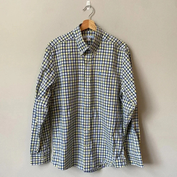 Southern Tide Men's Medium Long Sleeve Tailored Plaid Button Down Shirt Yellow - Picture 2 of 16